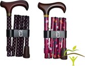 Finna wandelstok plooi- en verstelbaar houten of metacryl handvat- bordeaux met bloemen, aluminium