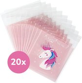 QY unicorn uitdeelzakjes cellofaanzakjes snoepzakjes snoep - set van 20 stuks