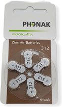 Phonak | Pile pour appareil auditif | P312 | Autocollant marron | 10 paquets | 60 piles