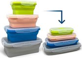 Set van 4 opvouwbare voedselopslagcontainers | Groen/Roze/Blauw/Grijs Opvouwbare Opbergdoos | Verschillende maten siliconen opvouwbare lunchbox