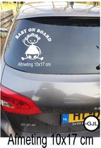 Auto Raam Sticker Baby on board Grappig Funny Ruit Tekst  Kleur Wit  afmeting 10x17