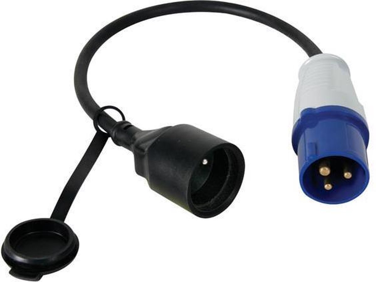 Perel Verloopkabel, H07RN-F 3G1.5, 0.4 m, 16 A/230 V, 3680 W, CEE naar type E, voor binnen en buiten, rubber, blauw