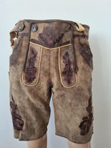 Benelux wears/ Premium Geitleren kort lederhose voor mannen maat 50 Met Bot knopen & Bretels /Geborduurd - Bruin