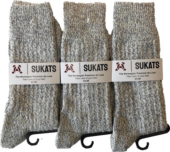 Sukats® The Norwegians Premium Deluxe - Noorse Sokken - Maat 43-46 - 3 Paar - Heren - Wol - Werk - Wandel - Noorse Kousen
