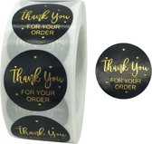 Thank You For Your Order - Sluitstickers - 500 stuks op rol - 2,5 x 2,5 cm - Zwart Met Goud - Bedankt - Sluitzegel - Wit - Geschikt voor Bestellingen - Enveloppen - Traktaties - Ca