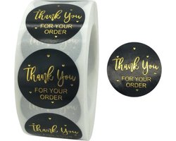 Thank You For Your Order - Sluitstickers - 500 stuks op rol - 2,5 x 2,5 cm - Zwart Met Goud - Bedankt - Sluitzegel - Wit - Geschikt voor Bestellingen - Enveloppen - Traktaties - Cadeau's - Business - Orders