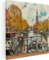 Artaza Canvas Schilderij Amsterdamse Brug Bij Een Brug Met Fietsen - 40x40 - Klein - Foto Op Canvas - Canvas Print