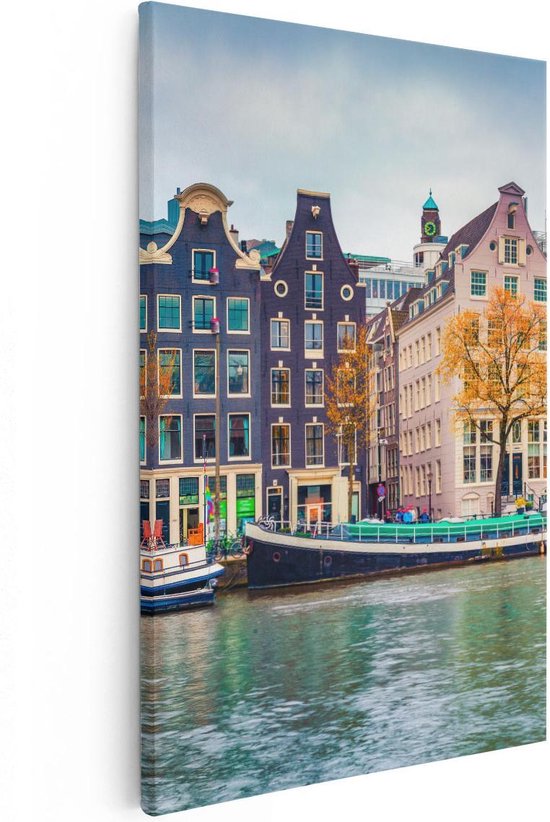Artaza Canvas Schilderij Amsterdamse Huisjes Vanaf De Gracht - 40x60 - Poster Foto op Canvas - Canvas Print