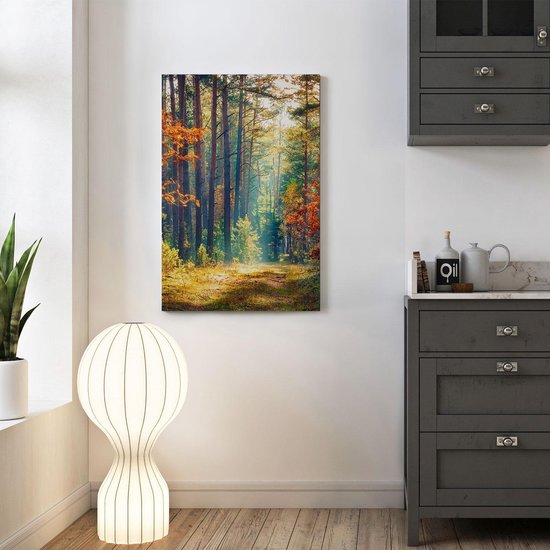 Artaza Peinture sur toile Forêt d'automne avec soleil - Couleur - 40x60 - Photo sur toile - Impression sur toile