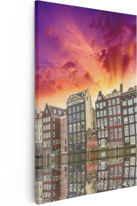 Artaza Canvas Schilderij Amsterdamse Huisjes Bij Het Kanaal - Kleur - 60x90 - Foto Op Canvas - Canvas Print