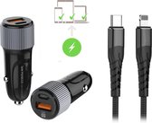 USB-C autolader dual 30 watt - USB-C + QC 3.0 usb poort - Geschikt voor iPhone / Samsung / Oppo / Huawei / Xiaomi - iPhone 12 Mini/Pro/Pro Max autolader - Car charger - Smartphone autolader