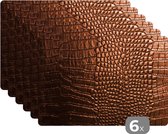 Placemat - Placemats kunststof - Het bruine leder van een krokodil - 45x30 cm - 6 stuks - Hittebestendig - Anti-Slip - Onderlegger - Afneembaar
