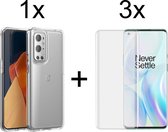 Oneplus 9 Pro hoesje siliconen case transparant - 3x OnePlus 9 Pro Screenprotector UV