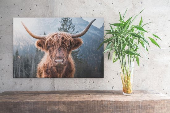 Artaza - Peinture sur toile - Vache Highlander écossais dans les Montagnes - 30 x 20 - Klein - Photo sur toile - Impression sur toile