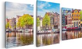 Artaza Canvas Schilderij Drieluik Amsterdamse Huisjes Aan Het Water - 120x60 - Foto Op Canvas - Canvas Print