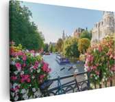 Artaza Canvas Schilderij Amsterdamse Kanaal Met Bloemen - 60x40 - Foto Op Canvas - Canvas Print