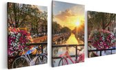 Artaza - Triptyque de peinture sur toile - Pont d'Amsterdam avec le lever du soleil - 120x60 - Photo sur toile - Impression sur toile