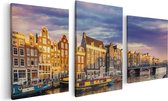 Artaza Canvas Schilderij Drieluik Amsterdamse Gracht In De Nacht Met Sterren - 120x60 - Foto Op Canvas - Canvas Print