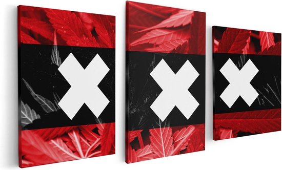 Artaza Canvas Schilderij Drieluik Amsterdamse Vlag Met Cannabis Achtergrond - 120x60 - Foto Op Canvas - Canvas Print