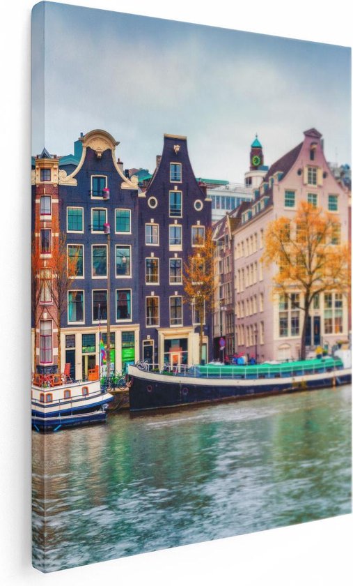 Artaza Canvas Schilderij Amsterdamse Huisjes Vanaf De Gracht - 30x40 - Klein - Foto Op Canvas - Canvas Print