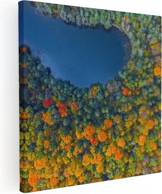Artaza Canvas Schilderij Kleurrijke Bos Met Bomen Naast Een Meer - 40x40 - Klein - Foto Op Canvas - Canvas Print