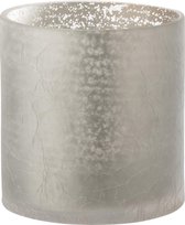 J-Line Windlicht Cilinder Craquele Glas Grijs Medium Set van 3 stuks