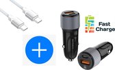 Autolader USB-A & USB-C met USB-C Oplaadkabel - Snellader - Auto Lader - Sigarettenaansteker Oplader - Geschikt voor Motorola E7 Plus / Edge 20 / Edge 20 Lite / E6 Play / E5 / E7i / G 5G /G4 