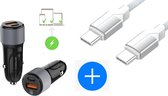 Autolader USB-A & USB-C met USB-C Oplaadkabel - Snellader - Auto Lader - Sigarettenaansteker Oplader - Geschikt voor Oneplus 2/3/3T/4/5/5T/6/6T/7/7 Pro/7T/Nord/ Nord CE /N10 5G / N100 / CE / 