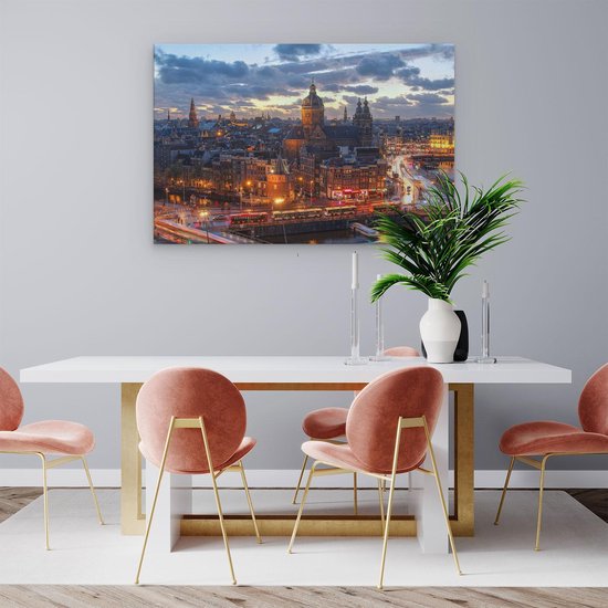 Artaza - Peinture sur toile - Vue aérienne du Centrum -ville d' Amsterdam Coucher de soleil - 90x60 - Photo sur toile - Impression sur toile