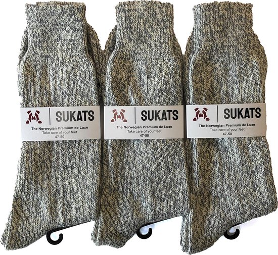 Sukats® The Norwegians Premium Deluxe - Noorse Sokken - Maat 47-50 - 3 Paar - Heren - Wol - Werk - Wandel - XXL - Noorse Kousen