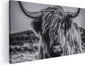 Artaza Canvas Schilderij Schotse Hooglander Koe - Zwart Wit - 60x30 - Foto Op Canvas - Canvas Print