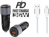 Autolader - 2 poorten - Snellader - 36W - USB 3.0 Quick Charge & USB-C - Zwart