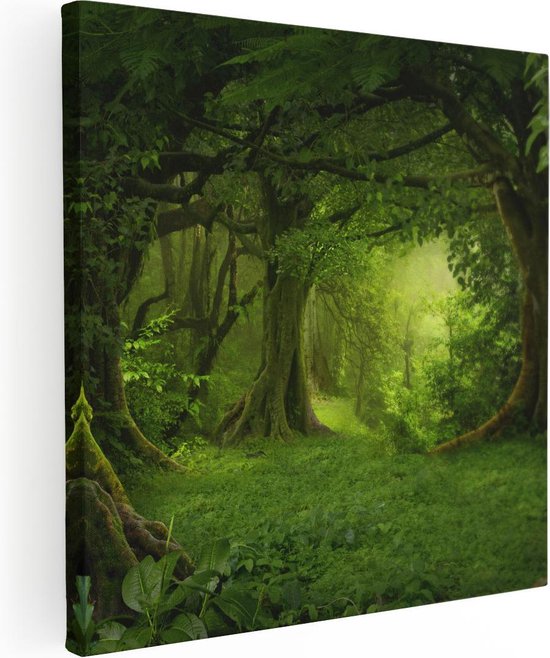 Artaza Canvas Schilderij Groene Tropische Jungle Bos  - 50x50 - Foto Op Canvas - Canvas Print