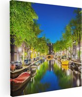 Artaza Canvas Schilderij Amsterdamse Gracht In De Nacht - 90x90 - Groot - Foto Op Canvas - Canvas Print