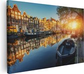 Artaza Canvas Schilderij Amsterdamse Gracht Bij Zonsondergang - 120x80 - Groot - Foto Op Canvas - Wanddecoratie Woonkamer