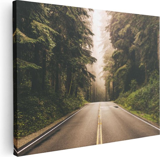 Artaza Canvas Schilderij Highway In Californië Omring Met Bos  - 40x30 - Klein - Foto Op Canvas - Canvas Print