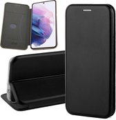 Hoesje geschikt voor Samsung Galaxy S21 FE - Book Case Lederen Wallet Cover Minimalistisch Pasjeshouder Hoes Zwart