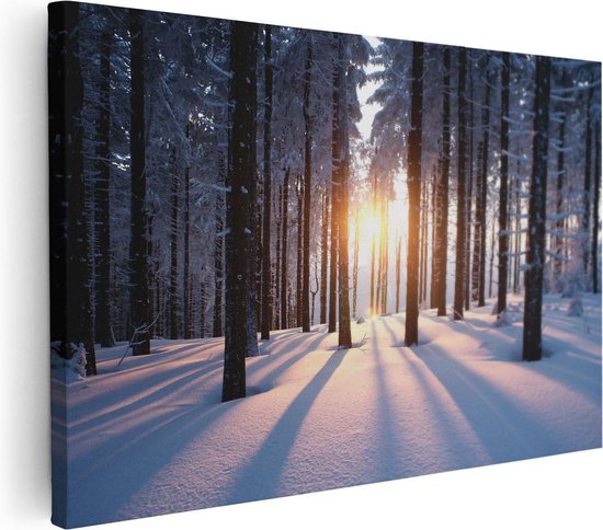 Artaza Canvas Schilderij Bos Met Sneeuw Tijdens De Zonsondergang - 30x20 - Klein - Foto Op Canvas - Canvas Print