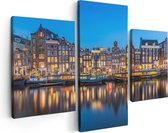 Artaza Canvas Schilderij Drieluik Amsterdamse Huisjes In De Avond Met Lichten - 90x60 - Foto Op Canvas - Canvas Print