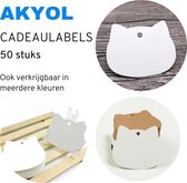 Akyol - 50x Cadeaulabels kraftpapier/karton Kat Wit - 6 cm x 6 cm - Label Kat Wit - Cadeau tags/etiketten - Cadeau versieringen/decoratie - Inlusief touw