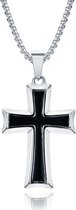 Mendes kettinghanger kruis Venetiaans Edelstaal Zilverkleurig Zwart