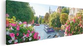 Artaza Canvas Schilderij Amsterdamse Kanaal Met Bloemen - 120x40 - Groot - Foto Op Canvas - Canvas Print