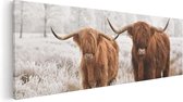 Artaza Canvas Schilderij Twee Schotse Hooglander Koeien In De Wei - 90x30 - Foto Op Canvas - Canvas Print