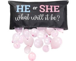 Joya® Ballon Gender Reveal Versiering Set Ballonnen | Ballon Boy or Girl | He or She | Dropbag with Pink and Blue Balloon |  Baby Shower Versiering