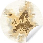 WallCircle - Muurstickers - Behangcirkel - Europa - Kaarten - Papier - Waterverf - 80x80 cm - Muurcirkel - Zelfklevend - Ronde Behangsticker