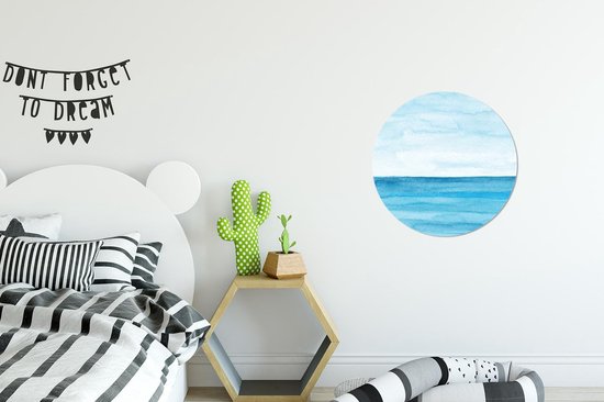 WallCircle - Stickers muraux - Cercle Papier Peint - Mer - Aquarelle - Blauw - 30x30 cm - Cercle Mural - Auto Adhésif - Autocollant Rond Papier Peint