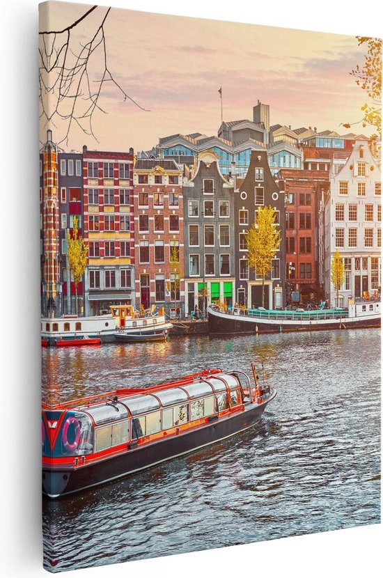 Artaza Canvas Schilderij Amsterdamse Huisjes Vanaf De Grachten - 40x50 - Foto Op Canvas - Canvas Print