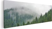 Artaza Canvas Schilderij Groen Bos Met Bomen Tijdens De Mist - 120x40 - Groot - Foto Op Canvas - Canvas Print