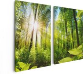 Artaza Canvas Schilderij Tweeluik Weg Omringd Met Bomen In Het Bos - 80x60 - Foto Op Canvas - Canvas Print