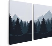 Artaza Canvas Schilderij Tweeluik Bos Met Bomen Illustratie - Abstract - 80x60 - Foto Op Canvas - Canvas Print